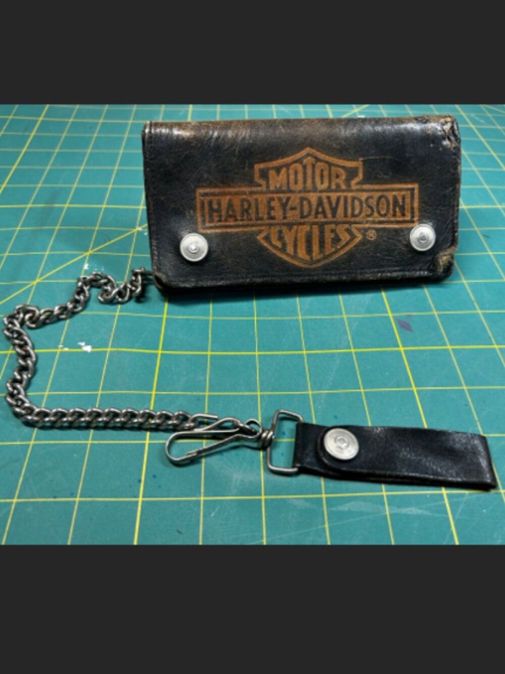 Vintage Harley-Davidson Leather Trifold Chain Wallet - Distressed Patina
